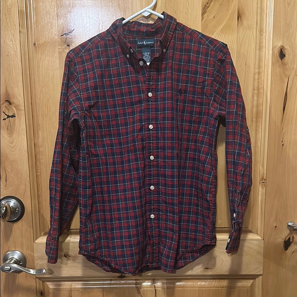 Ralph Lauren Boys Large Red and Blue plaid Casual Button Down Shirt